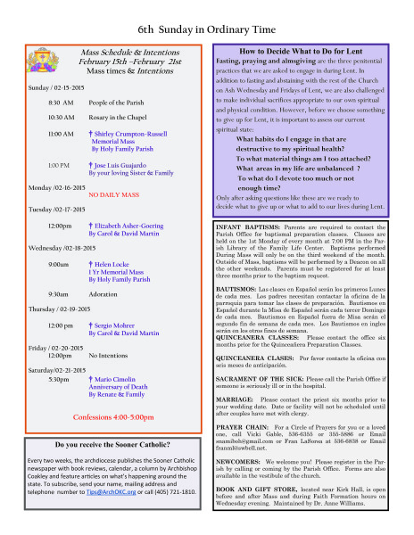 Bulletin February 15th, 2015