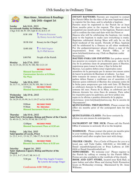 Bulletin July 26th, 2015
