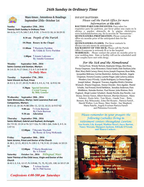 Bulletin September 25th, 2016