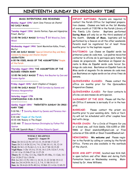 Bulletin August 11, 2013