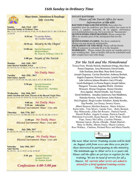 Bulletin July 23rd, 2017