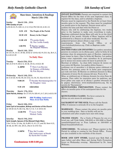 Bulletin March 13th, 2016
