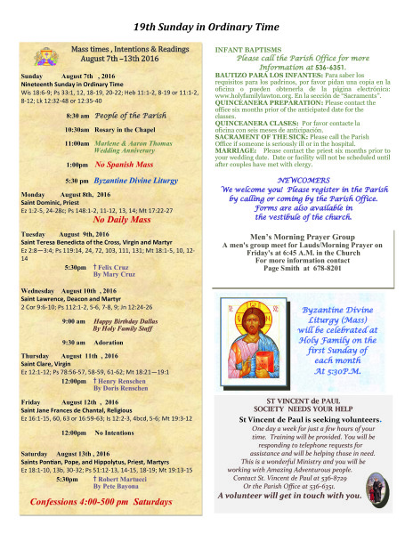 Bulletin August 7th, 2016