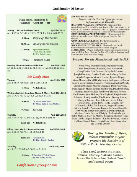 Bulletin April 8th, 2018
