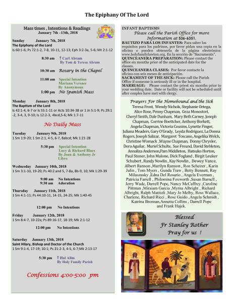Bulletin January 7th, 2018