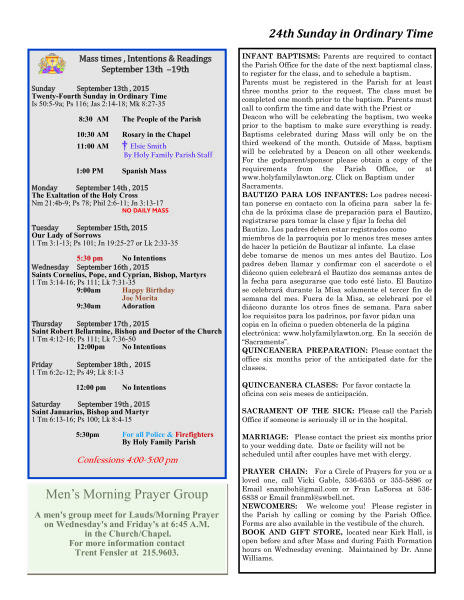 Bulletin September 13th, 2015