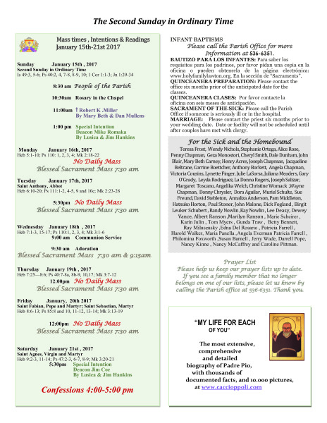 Bulletin January 15th ,2017