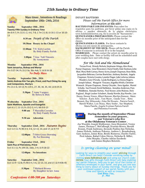 Bulletin September 18th, 2016