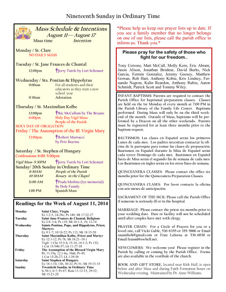 Bulletin August 10, 2014