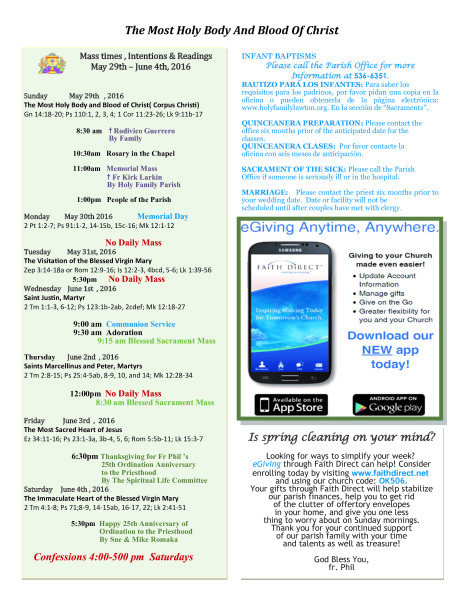 Bulletin May 29th, 2016