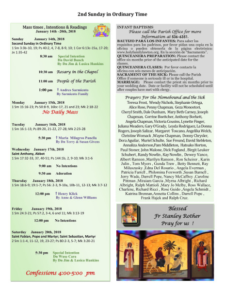 Bulletin January 14th, 2018