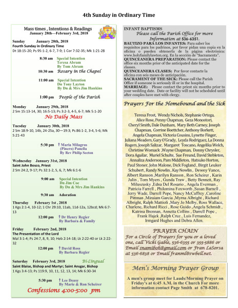 Bulletin January 28th, 2018