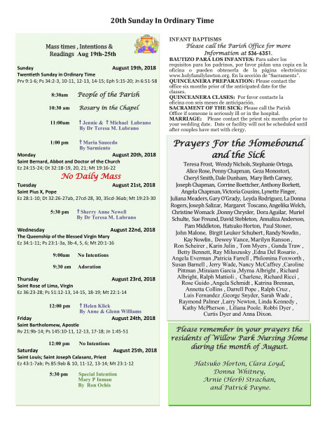Bulletin August 19th, 2018