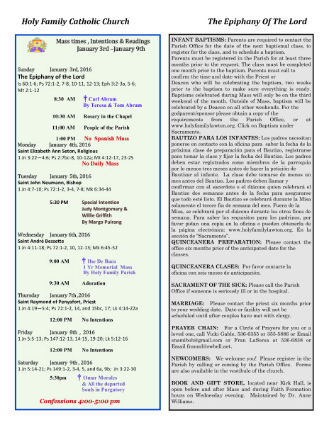 Bulletin January 3rd, 2016