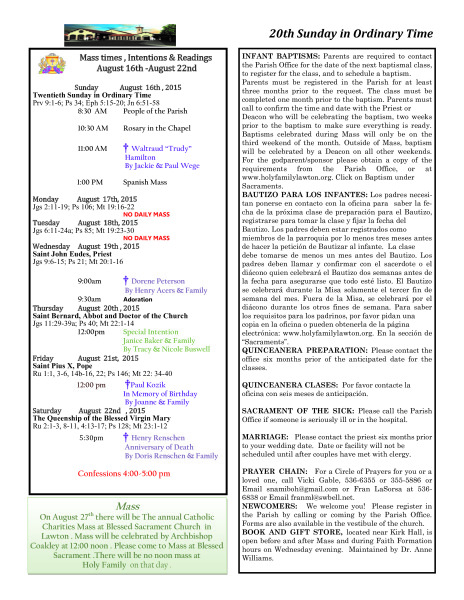 Bulletin August 16th, 2015