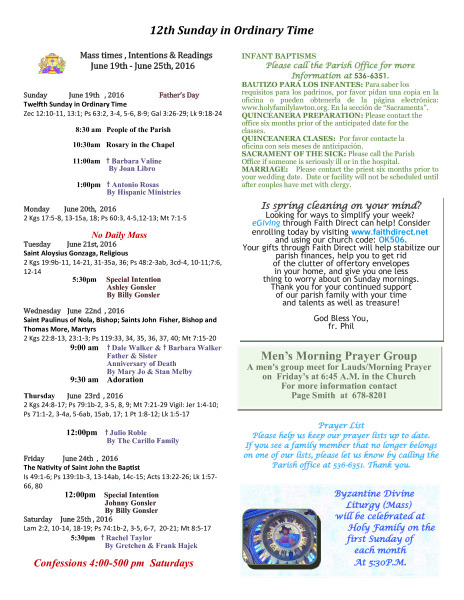 Bulletin June 19th, 2016