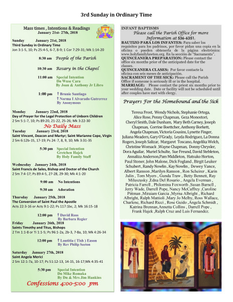 Bulletin January 21st, 2018