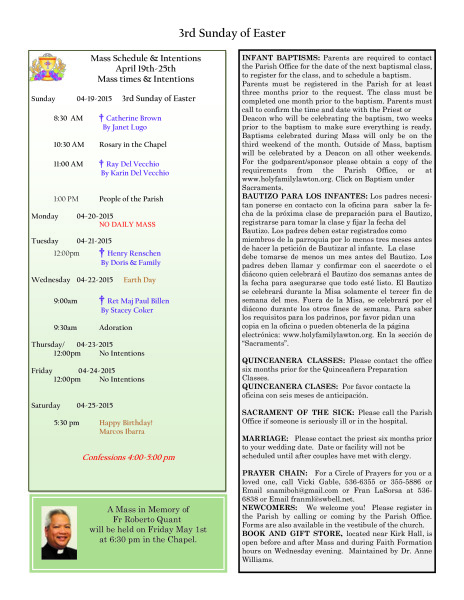 Bulletin April 19th, 2015