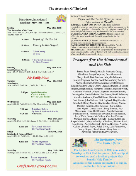 Bulletin May 13th, 2018