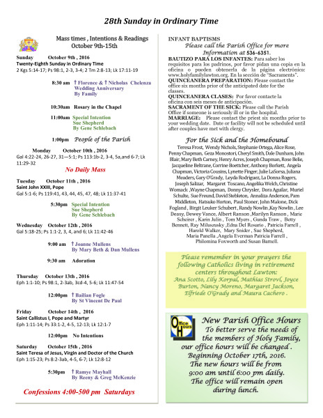 Bulletin October 9th, 2016