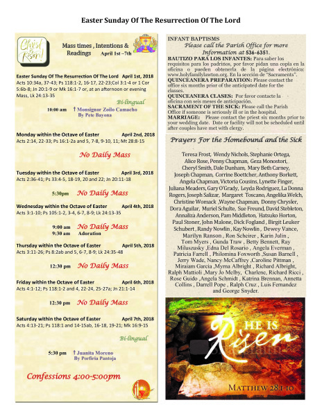 Bulletin April 1st, 2018