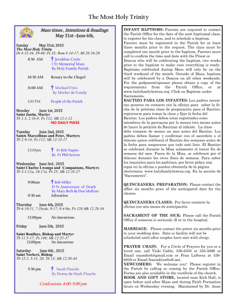 Bulletin May 31st, 2015