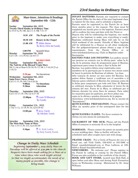 Bulletin September 6th, 2015