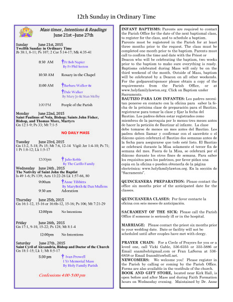 Bulletin June 21st, 2015