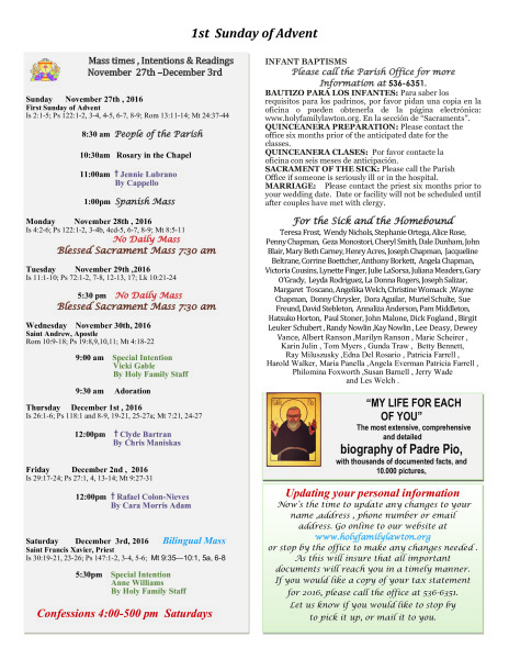 Bulletin November 27th, 2016