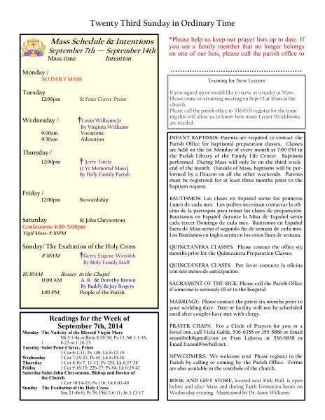 Bulletin September 7th,2014