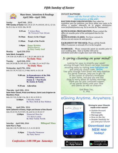 Bulletin April 24th, 2016