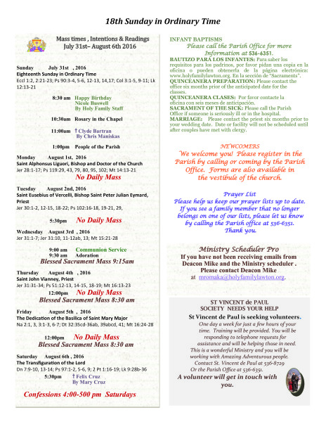 Bulletin July 31st, 2016