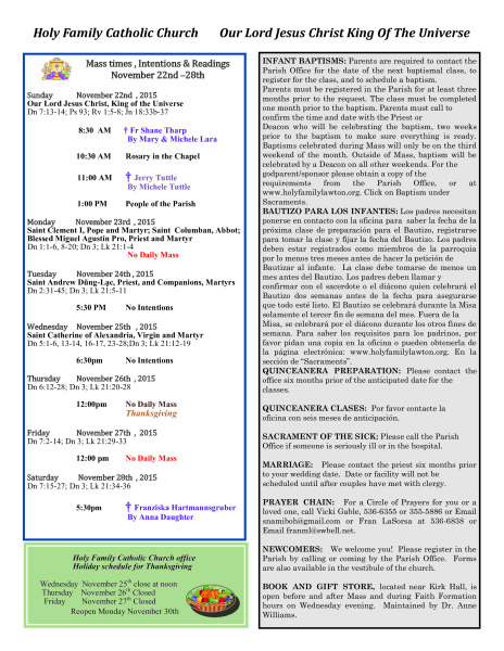 Bulletin November 22nd, 2015