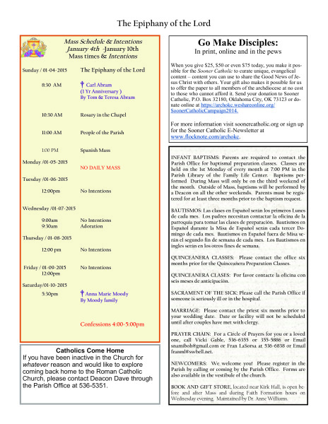 Bulletin January 4th, 2015