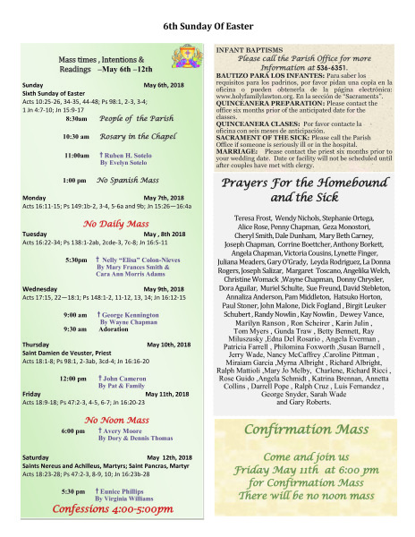 Bulletin May 6th, 2018