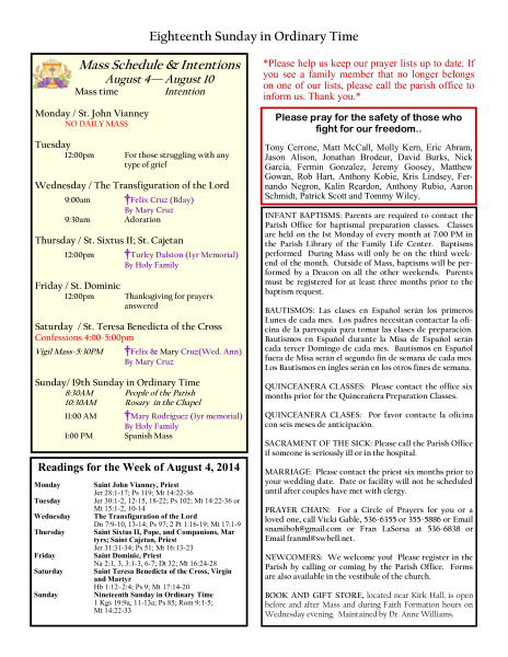Bulletin August 3, 2014