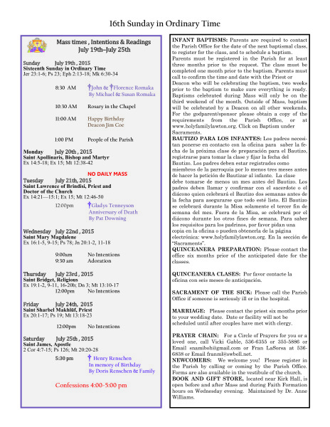 Bulletin July 19th, 2015