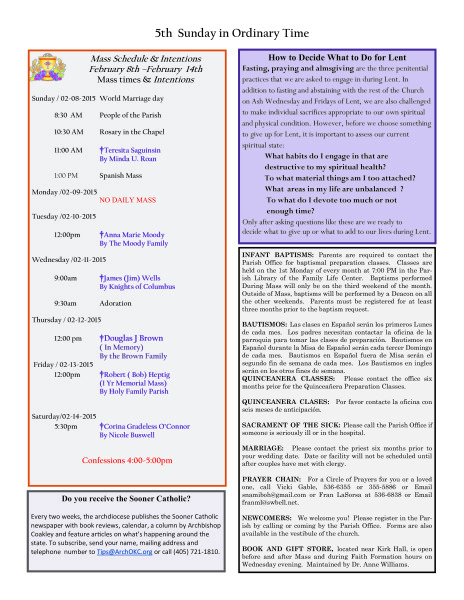 Bulletin February 8th, 2015