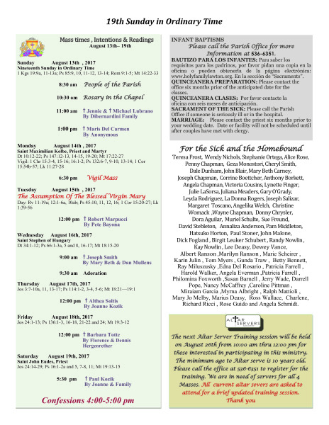 Bulletin August 13th, 2017