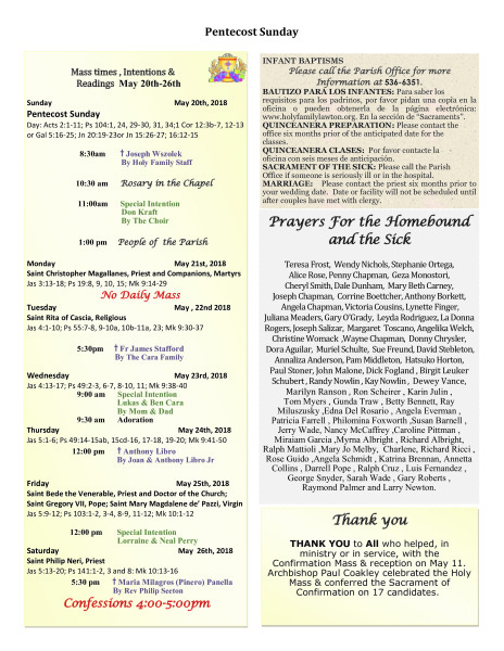 Bulletin May 20th, 2018