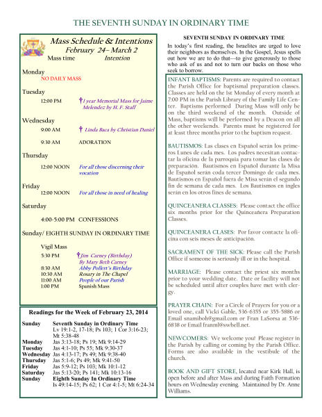 Bulletin February 23, 2014