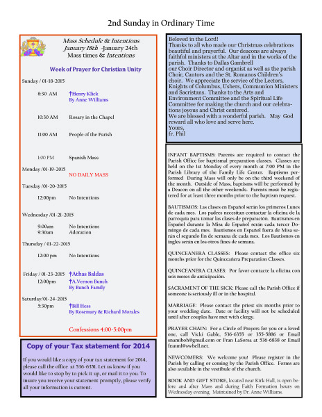Bulletin January 18, 2015