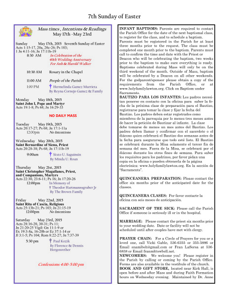 Bulletin May 17th, 2015