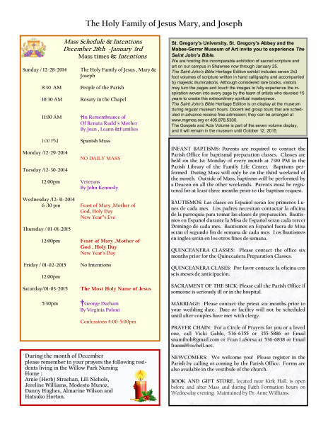 Bulletin December 28th, 2014