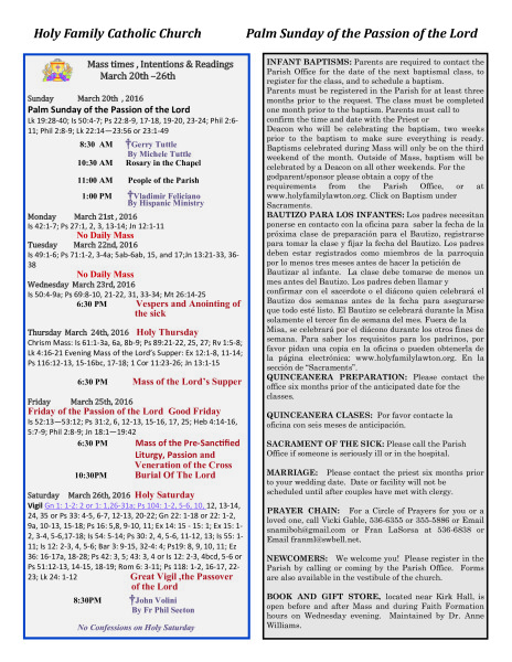 Bulletin March 20th, 2016