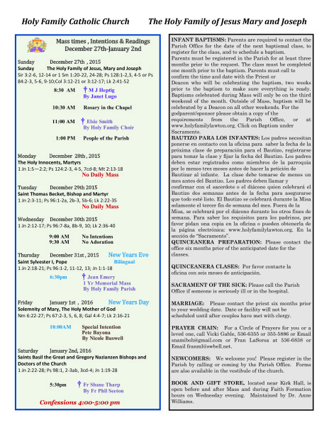 Bulletin December 27th, 2015