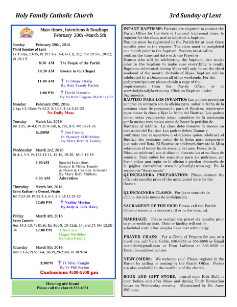 Bulletin February 28th, 2016