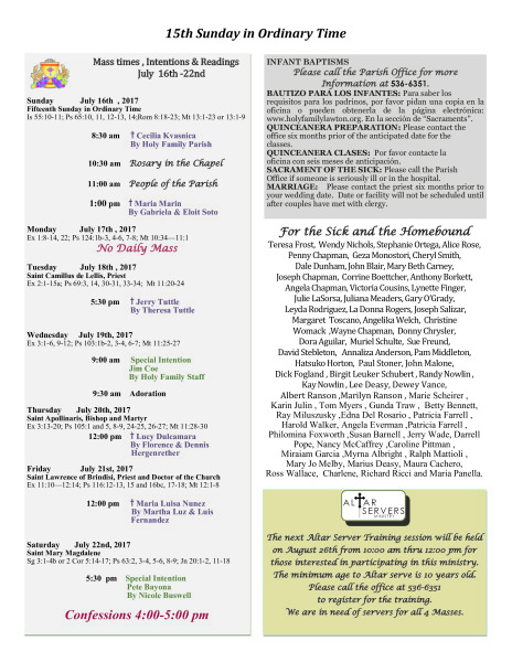 Bulletin July 16th, 2017