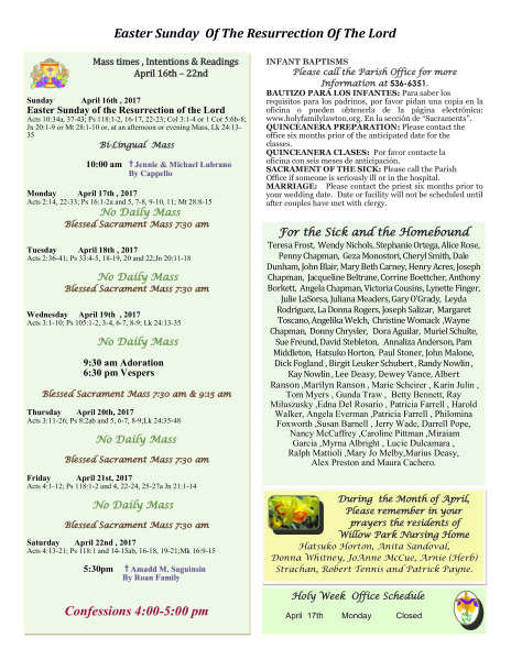 Bulletin April 16th, 2017