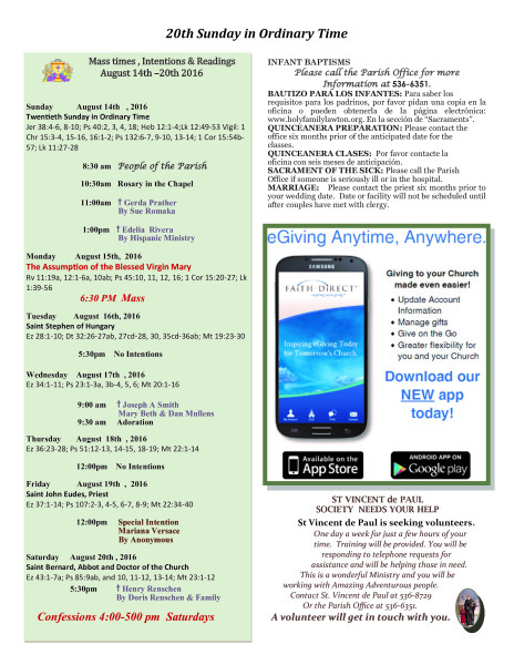 Bulletin August 14th, 2016